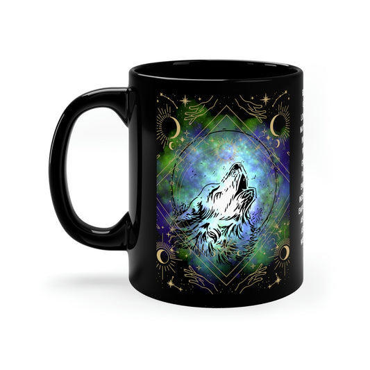 Galaxy Wolf Black Mug